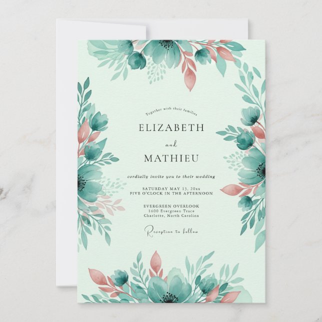 Mint Green Whimsical Spring Wedding Invitation (Front)