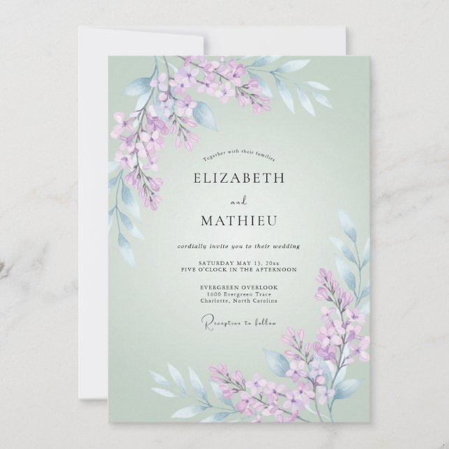 Mint Green Whimsical Wisteria Wedding Invitation (Front)
