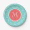Mint Green White Anchors Pattern, Coral Monogram