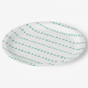 Mint Green White Aztec Arrows Pattern Paper Plate