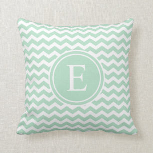 Mint Green White Chevron Monogram Throw Pillows