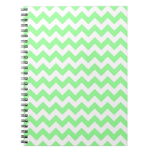 Mint Green White Chevron Zig-Zag Pattern Notebook (Front)
