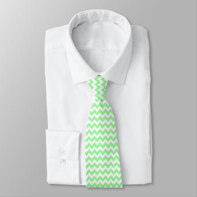 Mint Green White Chevron Zig-Zag Pattern Tie (Tied)