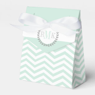 Mint green, white chevron zigzag pattern wedding favour box