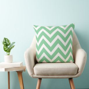 Mint Green White Chevron Zigzag Stripes Pillow