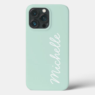 Mint Green & White Custom Cursive Name or Text iPhone 13 Pro Case