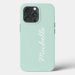 Mint Green & White Custom Cursive Name or Text iPhone 13 Pro Case