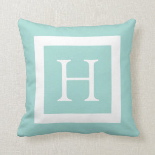Mint Green White Custom Monogram Cushion