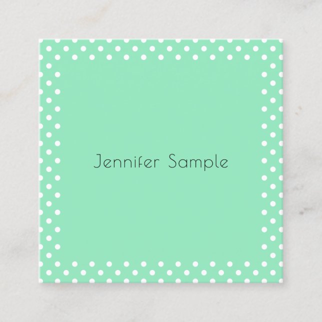 Mint Green White Dots Elegant Template Modern Square Business Card (Front)