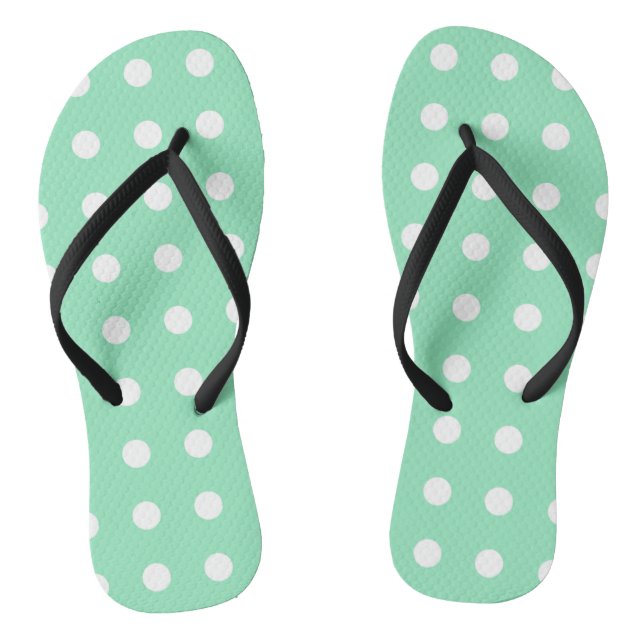 Mint Green White Dots Modern Trendy Template Flip Flops (Footbed)