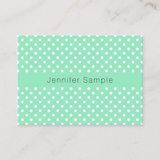 Mint Green White Dots Template Modern Elegant Business Card (Front)