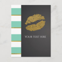 Mint Green & White Faux Gold Shimmer Lips Event