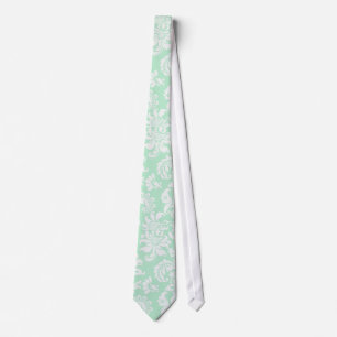 Mint-Green & White Floral Damask Pattern Tie