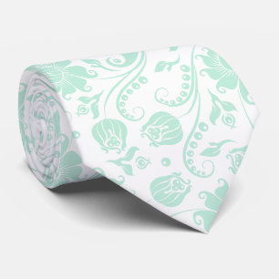 Mint-Green & White Floral Damasks Tie