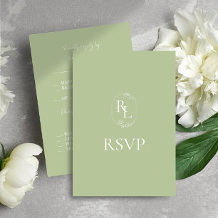 Mint Green & White Floral Monogram Wedding RSVP