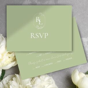 Mint Green & White Floral Monogram Wedding RSVP Card