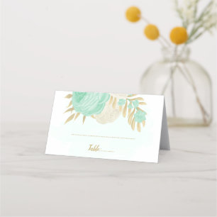 mint green & white flowers gold botanical wedding place card