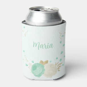 mint green white flowers gold floral wedding can cooler