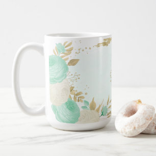mint green white flowers gold floral wedding coffee mug