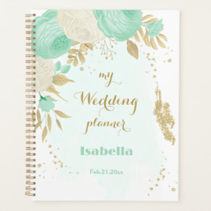 mint green white flowers gold floral wedding planner