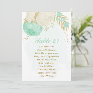 mint green &white flowers gold seating chart card