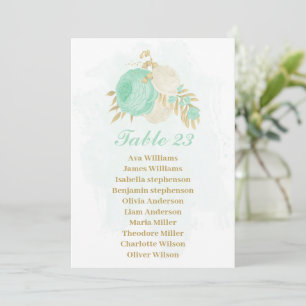 mint green &white flowers gold seating chart card