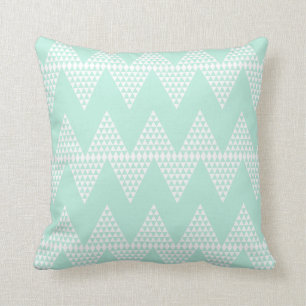 Mint Green White Geometric  Chevron Pattern Cushion