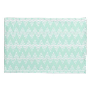 Mint Green White Geometric Chevron Pattern Pillowcase