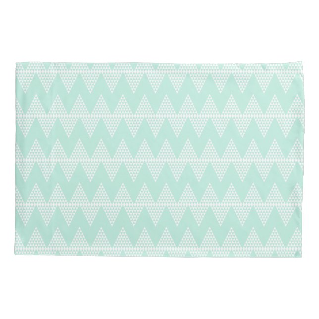 Mint Green White Geometric Chevron Pattern Pillowcase (Back)