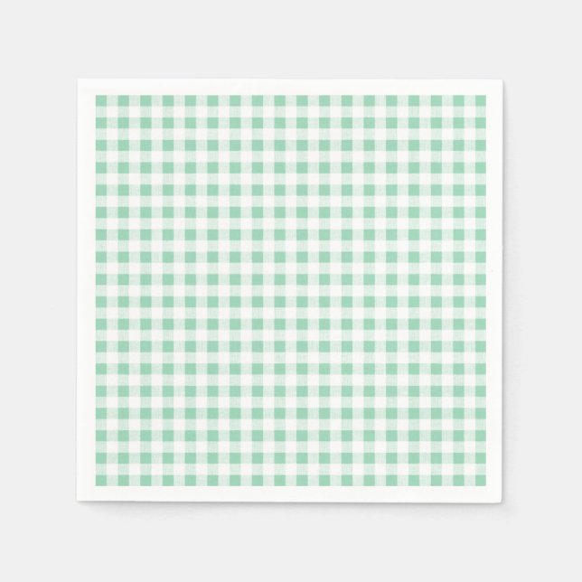 Mint Green White Gingham Pattern Napkin (Front)
