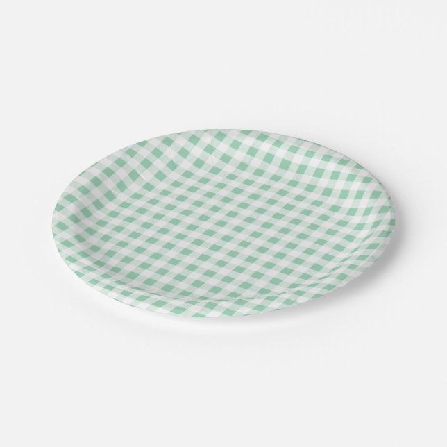 Mint Green White Gingham PatternMint Green Paper Plate (Angled)