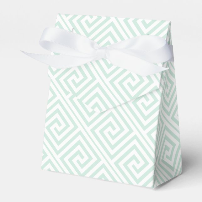 Mint green, white Greek Key pattern wedding Favour Box (Front Side)