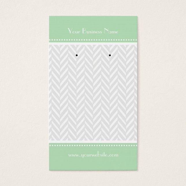 Mint Green White Grey Herringbone Earring Cards (Front)