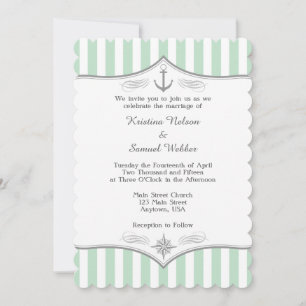 Mint Green White Grey Nautical Wedding Invitation