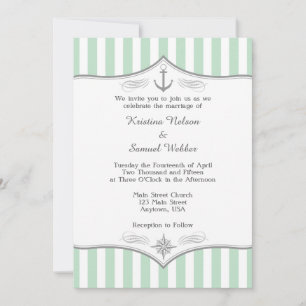 Mint Green White Grey Nautical Wedding Invitation