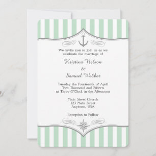 Mint Green White Grey Nautical Wedding Invitation