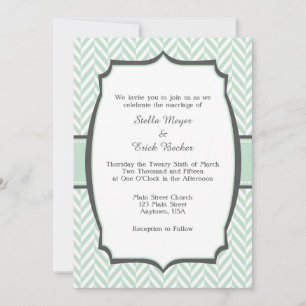 Mint Green White Herringbone Wedding Invitation