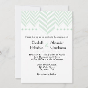 Mint Green White Herringbone Wedding Invitation