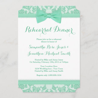 Mint Green & White Lace Bow Rehearsal Dinner Invitation