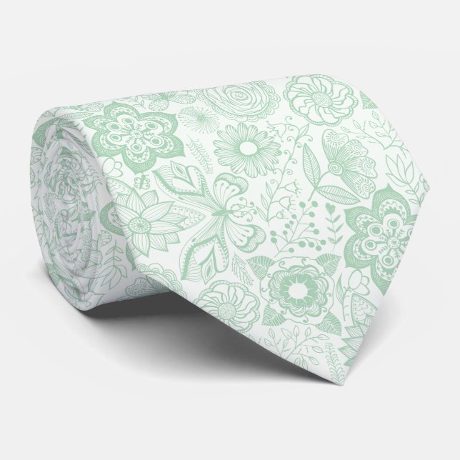 Mint-Green & White Lace Pattern Tie (Rolled)
