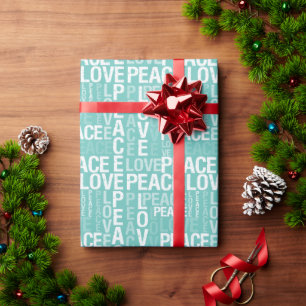 Mint Green White Peace Love    Wrapping Paper
