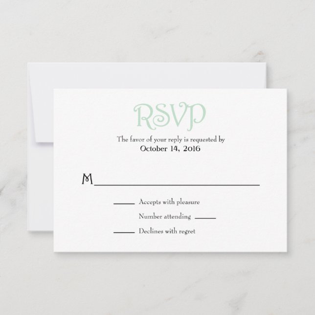 Mint Green White Plain Simple Wedding RSVP Cards (Front)