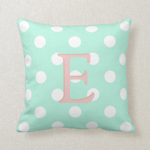 mint green white polka dot pillow