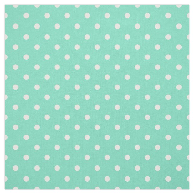 Mint Green White Polka Dot Spot Pattern Fabric (Swatch)