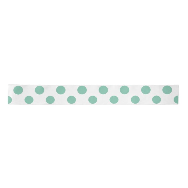 Mint Green White Polka Dots Pattern Satin Ribbon (Front)
