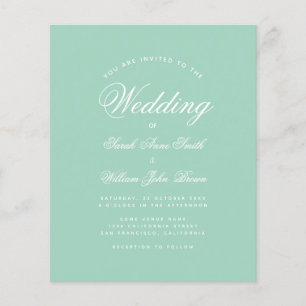 Mint Green White Script Budget Wedding Invitation