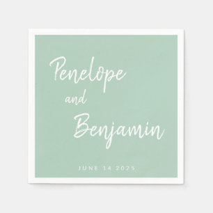 Mint Green White Script Couple Names Wedding Date Napkin