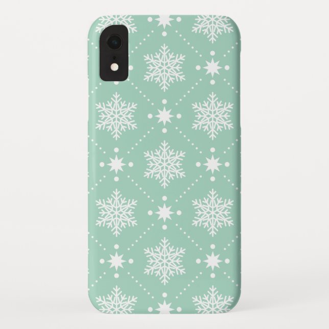 Mint Green White Snowflakes Christmas Pattern Case-Mate iPhone Case (Back)