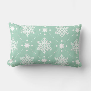 Mint Green White Snowflakes Christmas Pattern Lumbar Cushion