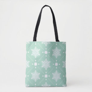 Mint Green White Snowflakes Christmas Pattern Tote Bag